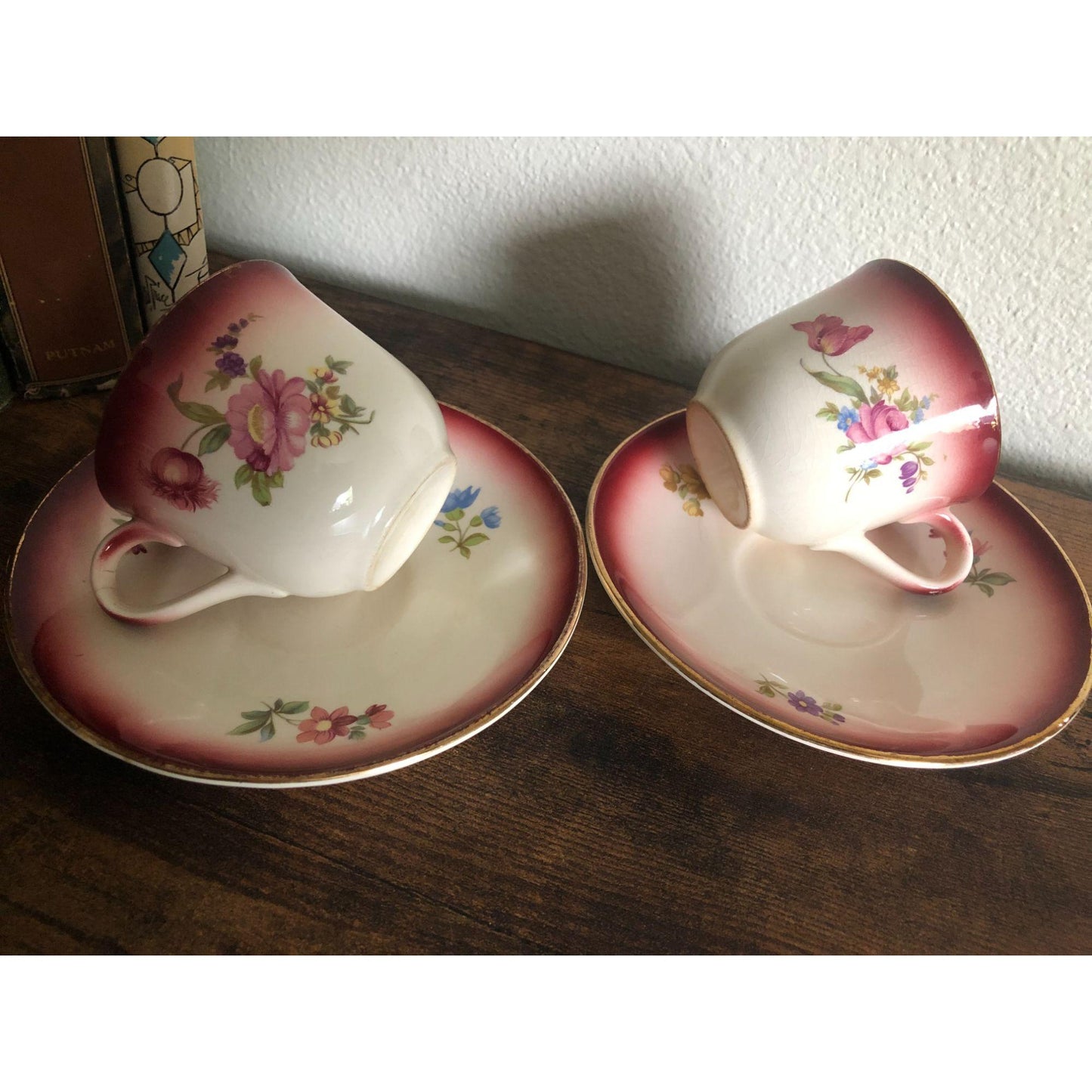 Vintage Germany Norway Teacup and Saucer Floral Rose Pattern with Gold Trim