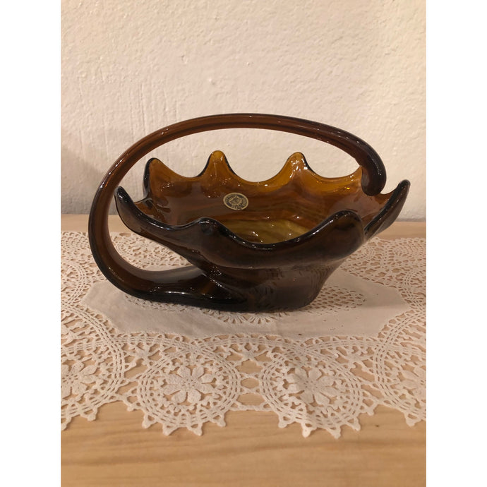 Sooner Glass Basket with Glass Handle Brown Swirl
