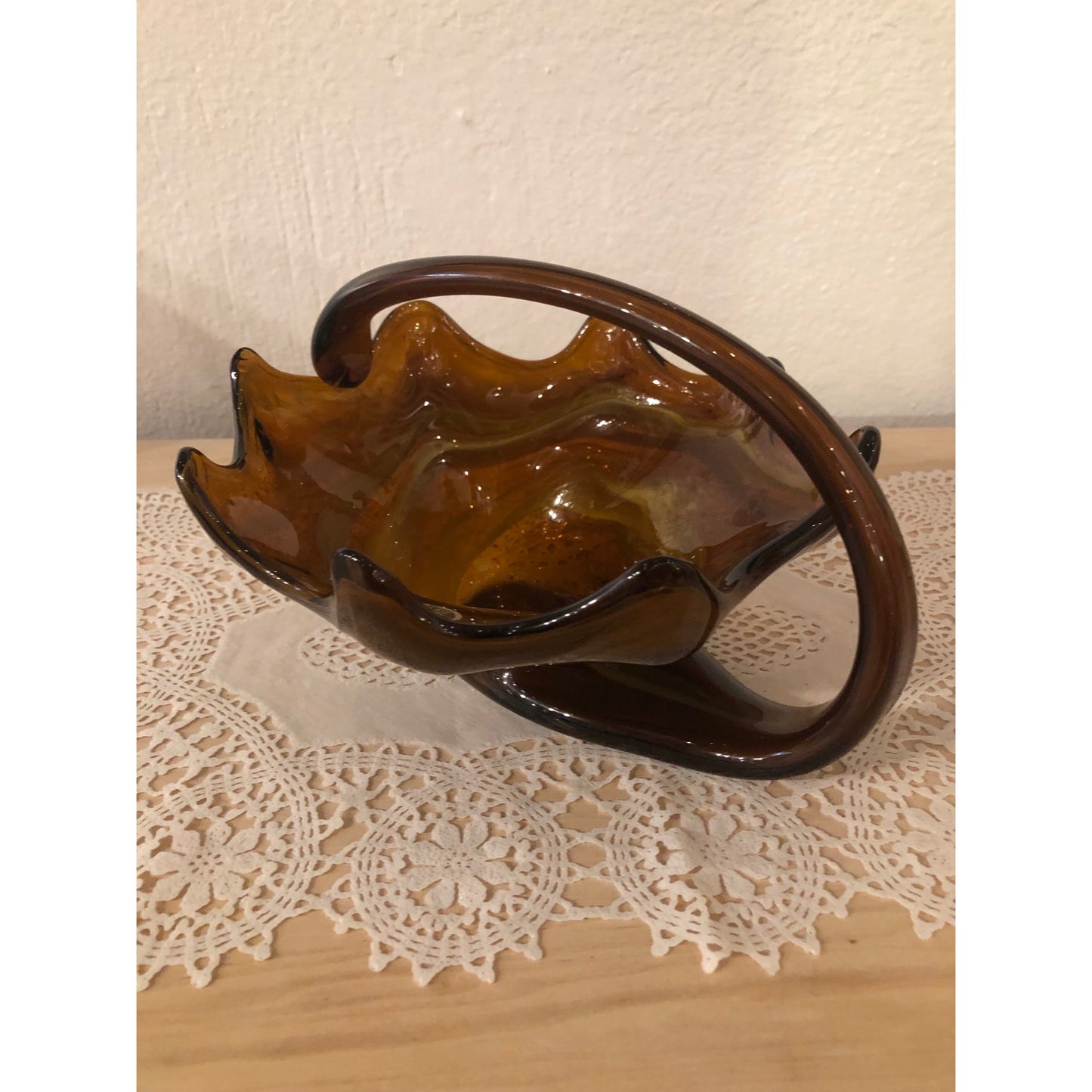 Sooner Glass Basket with Glass Handle Brown Swirl