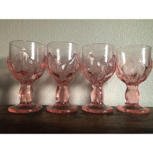 Load image into Gallery viewer, Vintage 1970s Franciscan Tiffin Pink Crystal Lotus Leaf Cabaret Water or Wine Goblets (set of 4)
