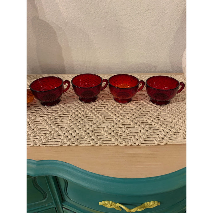Set of 4 Ruby Red Punch Bowl Cups
